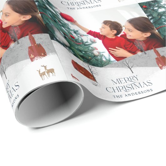 Traditionelle rustikale 1 Foto Winter Frohe Weihna Geschenkpapier (Rolleneckpunkt)