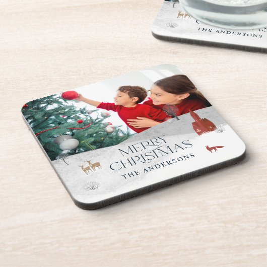 Traditionelle rustikale 1 Foto Winter Frohe Weihna Getränkeuntersetzer (Linke Seite)