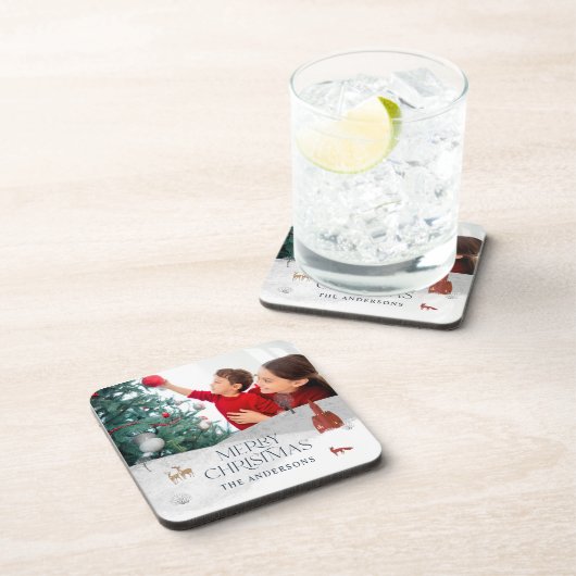 Traditionelle rustikale 1 Foto Winter Frohe Weihna Getränkeuntersetzer (Rechte Seite)