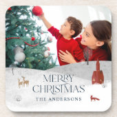 Traditionelle rustikale 1 Foto Winter Frohe Weihna Getränkeuntersetzer (Vorderseite)