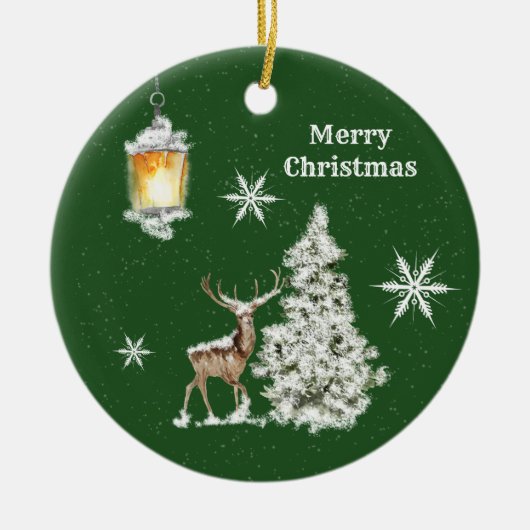 Traditionelle rustikale frohe Weihnachten Keramik Ornament (Vorne)