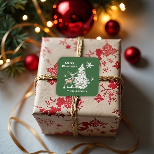 Traditionelle rustikale frohe Weihnachten Quadratischer Aufkleber