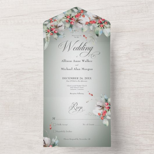 Traditionelle Rustikale Winter Holly Berries Kein  All In One Einladung (Innen Boden)