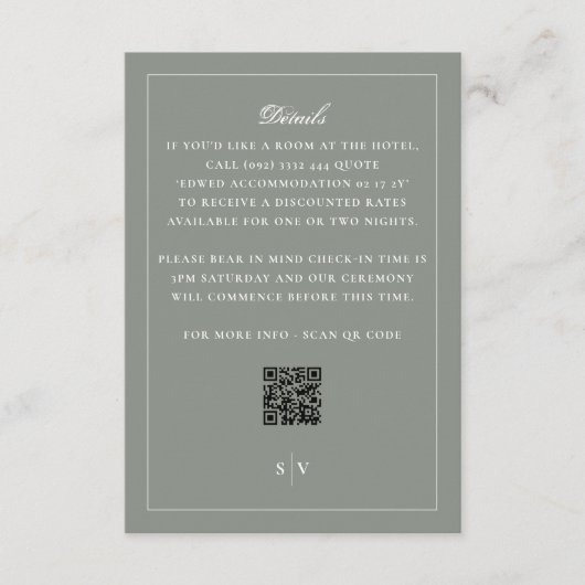 Traditionelle Salbeigrüne QR-Code-Details Begleitkarte (Vorderseite)