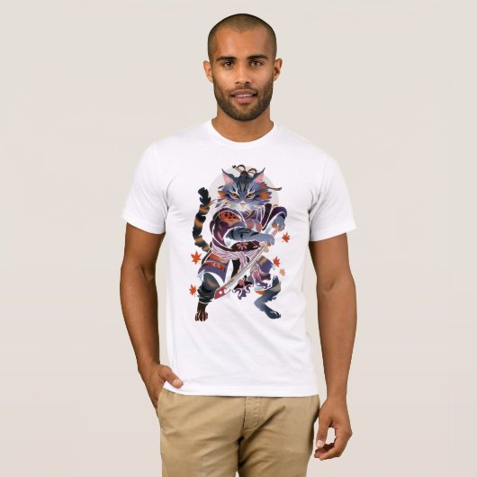 Traditionelle Samurai-Katze T-Shirt (Vorne ganz)