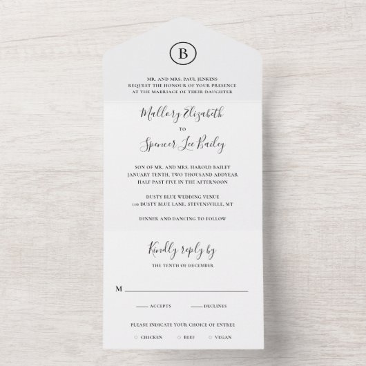 Traditionelle Schwarz-Weiß-Hochzeit All In One Einladung (Innen Boden)