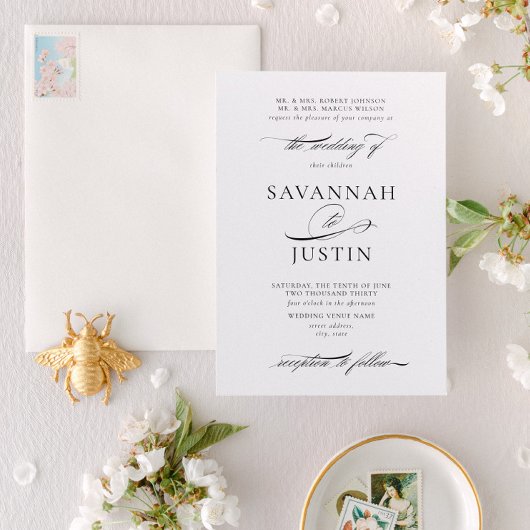 Traditionelle Schwarz-Weiß-Hochzeit Einladung