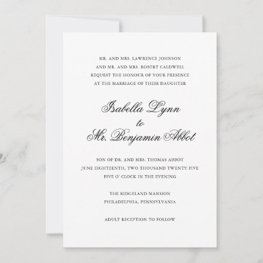 Traditionelle Schwarz-Weiß-Hochzeit Einladung (Vorderseite)