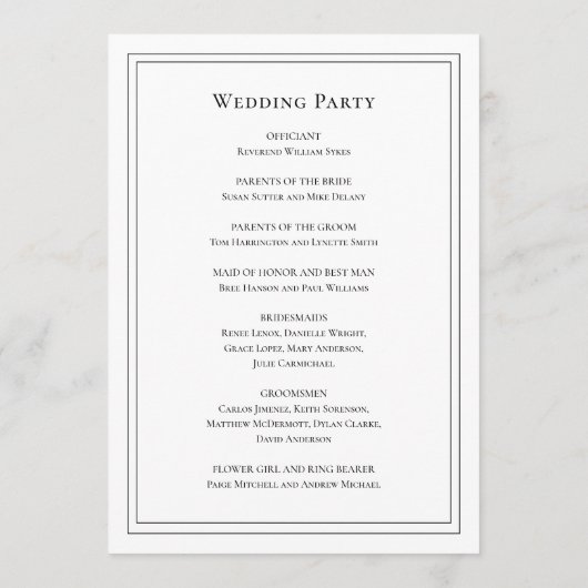 Traditionelle Schwarz-Weiß-Hochzeit Programm (Rückseite)