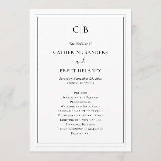 Traditionelle Schwarz-Weiß-Hochzeit Programm (Vorderseite)