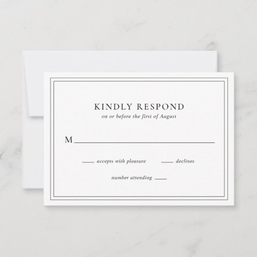 Traditionelle Schwarz-Weiß-Hochzeit RSVP Karte (Vorderseite)