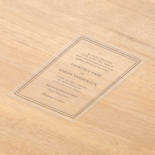 Traditionelle Schwarz-Weiß-Zeitlose Hochzeit Acryleinladungen (Ablage )