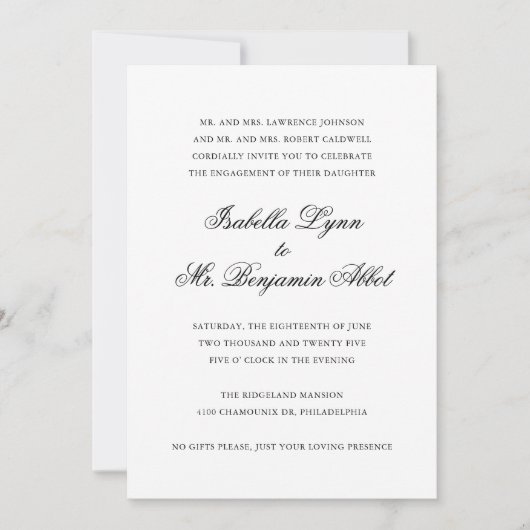 Traditionelle schwarz-weiße Engagement-Partei Einladung (Vorderseite)