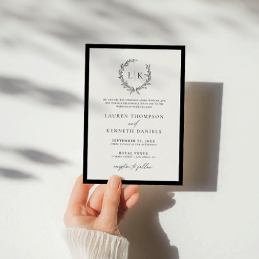 Traditionelle Schwarz-weiße Monogramm-Krautheigung Einladung