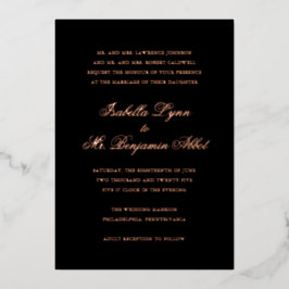 Traditionelle Schwarze formale Hochzeit Folieneinladung