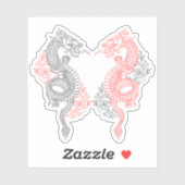 Traditionelle Schwarze und Rote Drachen mit Rose Aufkleber (Blatt)