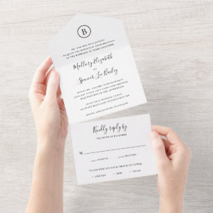 Traditionelle schwarze und weiße elegante Hochzeit All In One Einladung