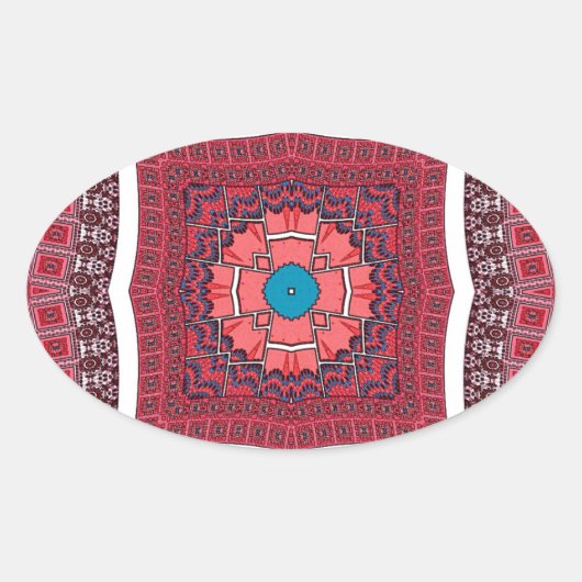 Traditionelle Sindhi Kultur Ajrak Muster Kunst Dru Ovaler Aufkleber (Vorderseite)