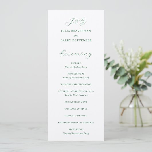 Traditionelle Smaragdgrüne Hochzeit Programm (Stehend Vorderseite)