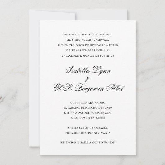 Traditionelle Spanische Hochzeit in Schwarz und We Einladung (Vorderseite)