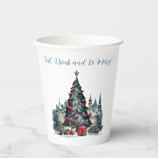 Traditionelle Szene essen Drink sei frohe Weihnach Pappbecher (Vorderseite)