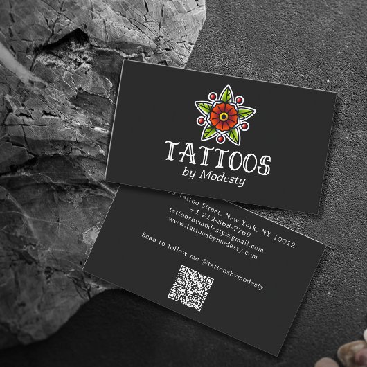 Traditionelle Tattoo Blume Business Card Visitenkarte