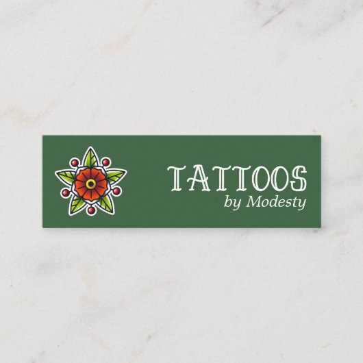 Traditionelle Tattoo-Blume Mini Visitenkarte (Vorderseite)