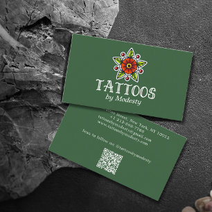 Traditionelle Tattoo-Blume Visitenkarte