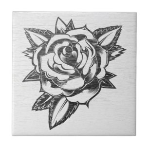 Traditionelle Tattoo-Rose - Vintage-Keramikfliese Fliese