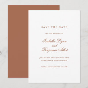 Traditionelle Terrakotta-Formale Elegante Hochzeit Save The Date