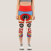 Traditionelle Tiki Mask Capri Leggings (Vorderseite)