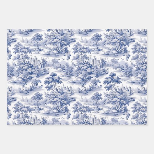 Traditionelle Toile de Jouy, Blaue Willow Muster Geschenkpapier Set (Vorderseite 3)