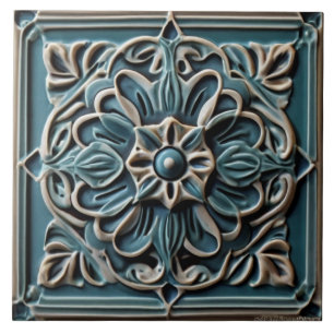 Traditionelle Türkis-Teal-Faux-Relief-Blume Fliese