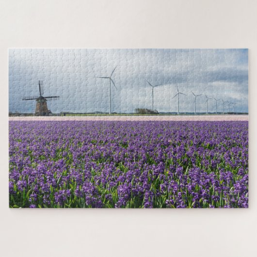 Traditionelle und moderne Windmühlen mit Blumen Puzzle (Horizontal)