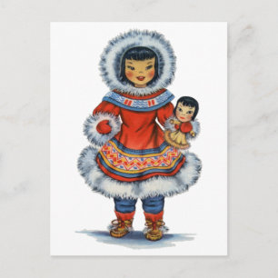 Traditionelle Vintage-Eskimokleidung Postkarte