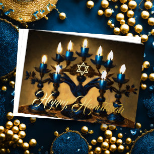 Traditionelle Vintage Menorah Happy Hanukkah Folien Feiertagskarte