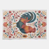 Traditionelle Volkskunst-Hahn-Illustration Geschirrtuch (Horizontal)