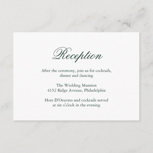 Traditionelle Waldgrün-formale Hochzeit Begleitkarte (Vorderseite)