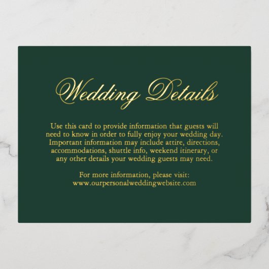 Traditionelle Waldgrün-formale Hochzeit Folie Einladungspostkarte (Vorderseite)