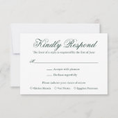 Traditionelle Waldgrün-formale Hochzeit RSVP Karte (Vorderseite)