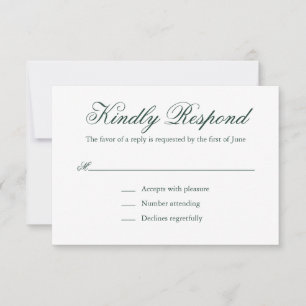 Traditionelle Waldgrün-formale Hochzeit RSVP Karte