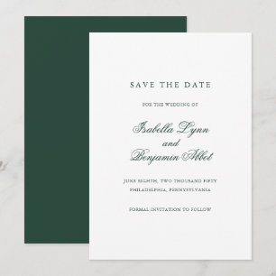Traditionelle Waldgrün-formale Hochzeit Save The Date