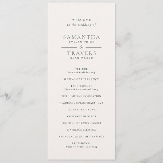 Traditionelle Waldgrüne Hochzeit Programm (Vorderseite)