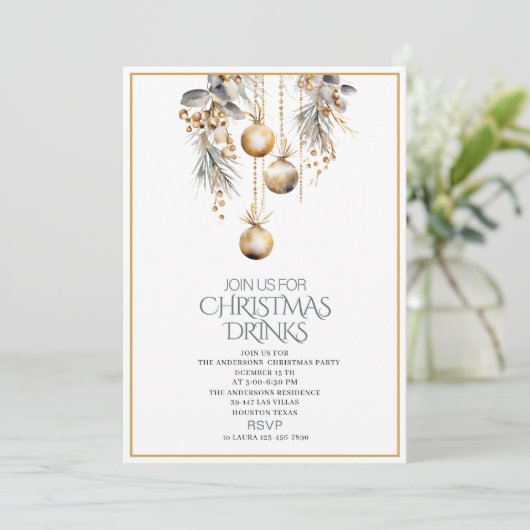 Traditionelle Wasserfarbe Winter Frohe Weihnachten Einladung (Stehend Vorderseite)