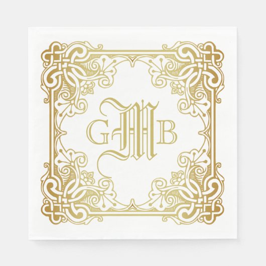 Traditionelle Wedding Monogram Classic Gold Frame Serviette (Vorderseite)