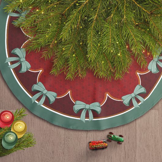 Traditionelle weihnachtliche Grüne Bows Rote Kreis Polyester Weihnachtsbaumdecke