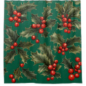 Traditionelle Weihnachts-Holly-Akzente Duschvorhang (Vorderseite)