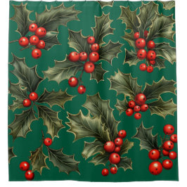 Traditionelle Weihnachts-Holly-Akzente Duschvorhang