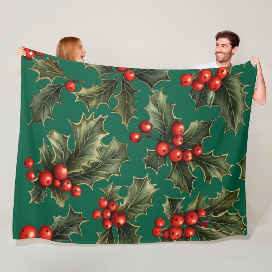 Traditionelle Weihnachts-Holly-Akzente Fleecedecke (Beispiel)