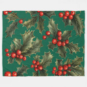 Traditionelle Weihnachts-Holly-Akzente Fleecedecke (Vorderseite (Horizontal))